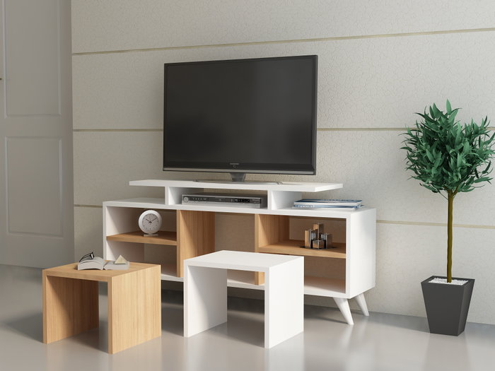 Hanah Home Mueble para TV Blanco Teca 120x56.9x29.5 cm